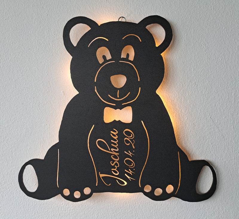 Personalisiertes Schlummerlicht Teddybär mit Namen und Datum