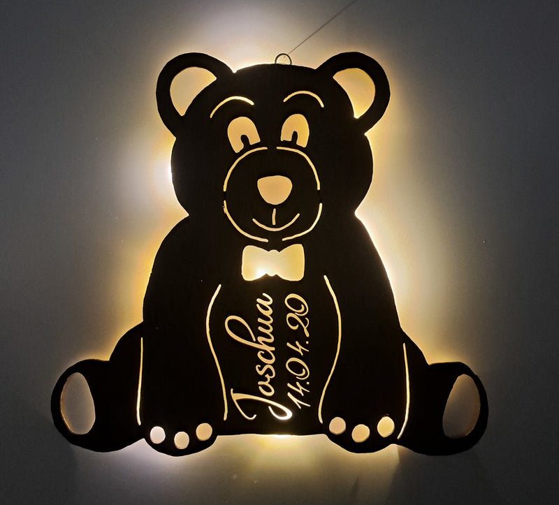 Personalisiertes Schlummerlicht Teddybär mit Namen und Datum