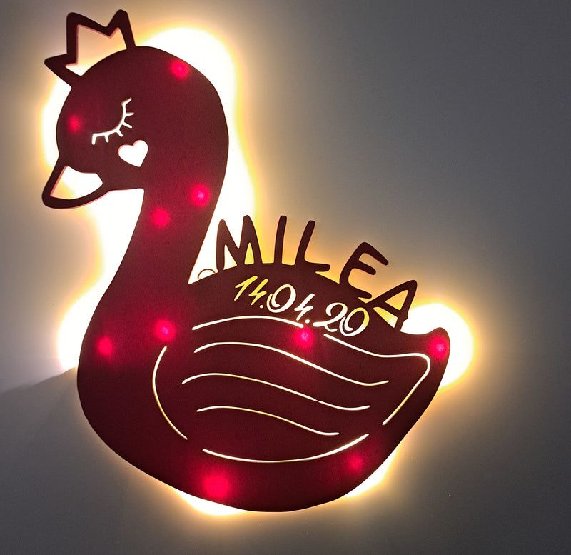 Personalisiertes Schlummerlicht Schwan mit Namen und Datum