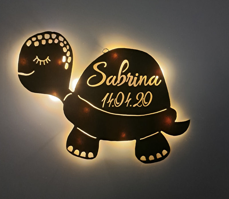 Personalisiertes Schlummerlicht Schildkröte mit Namen und Datum