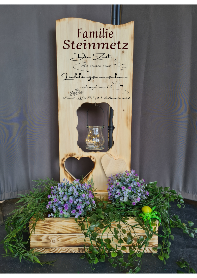 Holzaufsteller Holzschild breit mit Blumenkasten, die Zeit die man...