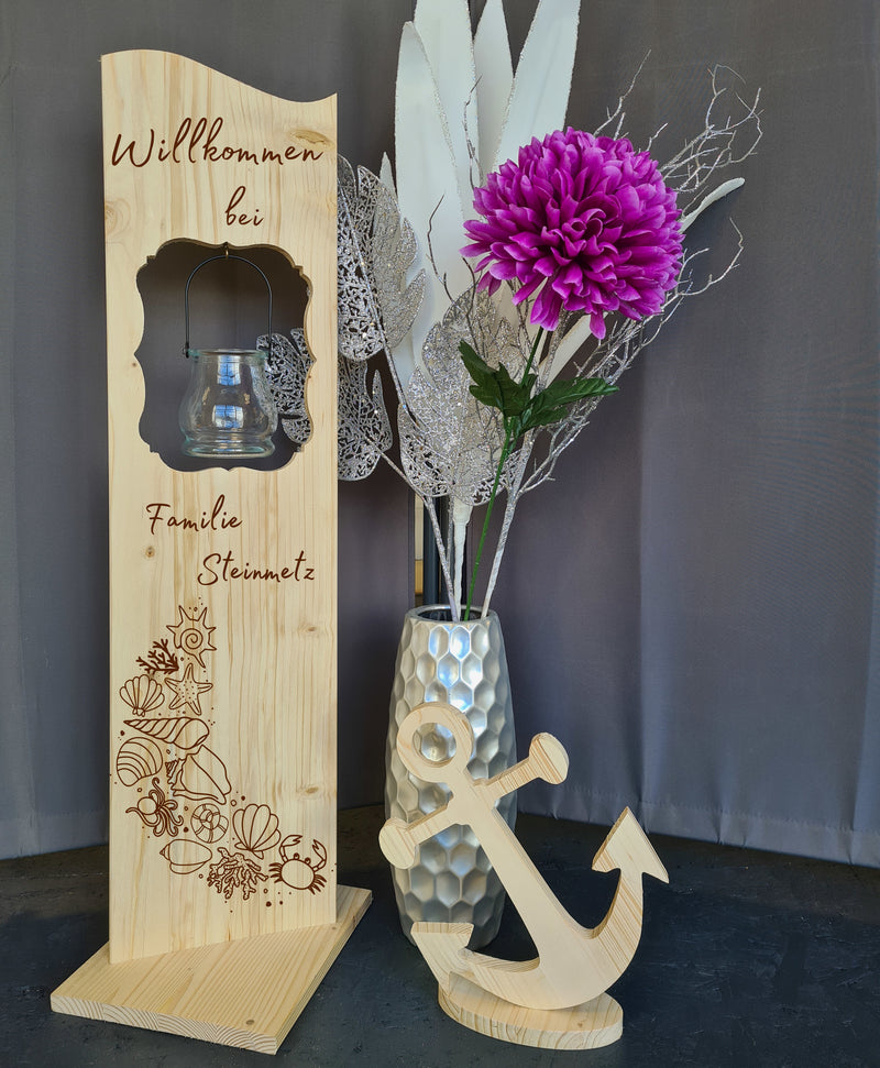 Holzaufsteller Holzschild, Maritim Willkommen