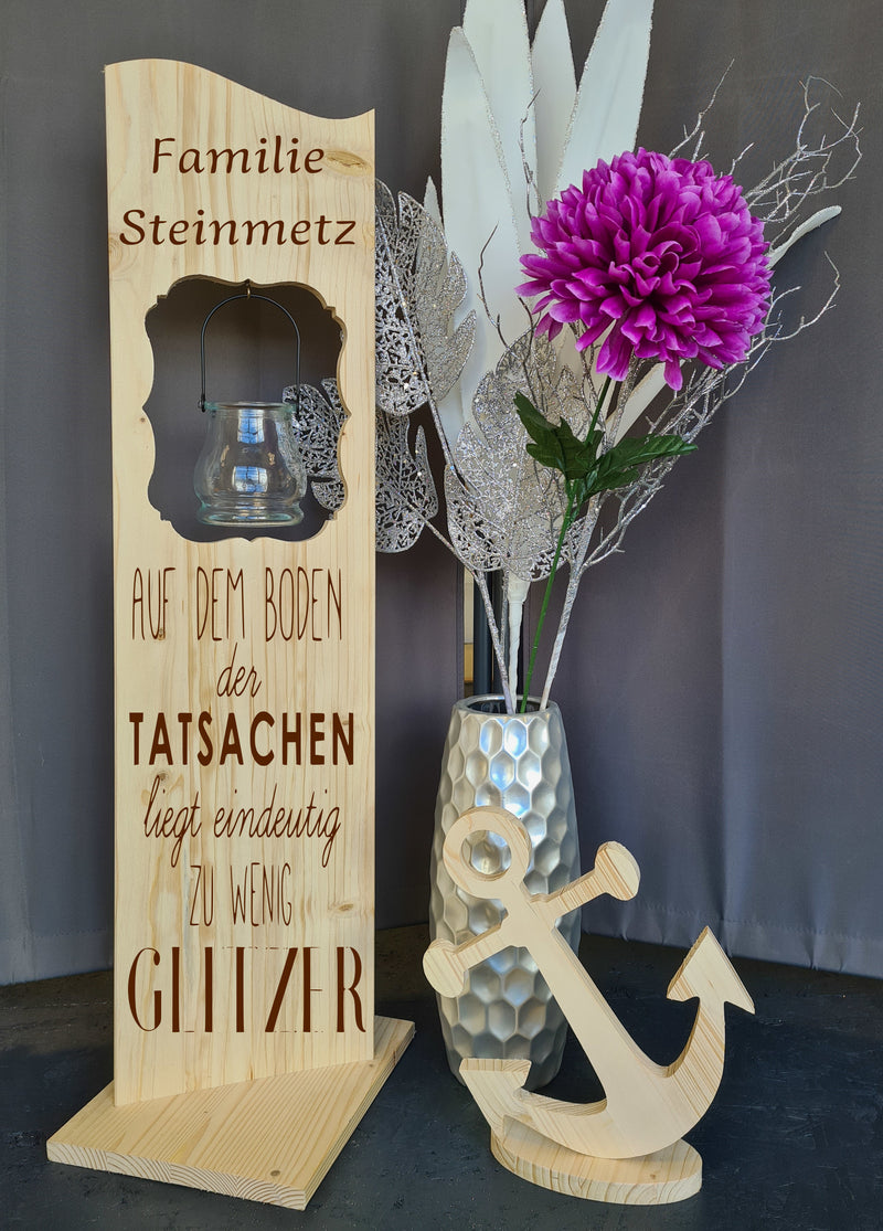 Deko Holzaufsteller Holzschild Auf dem Boden der Tatsachen liegt eindeutig zu wenig Glitzer