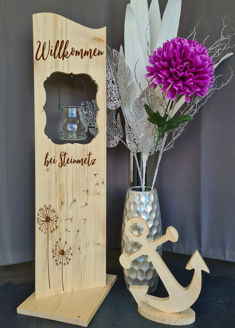 Holzaufsteller Holzschild Pusteblume Willkommen bei...