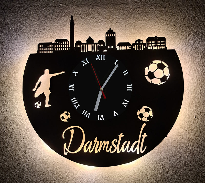 Fußball Fan LED Wanduhr "Darmstadt"