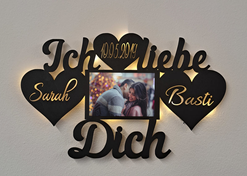 Personalisierter LED Bilderrahmen Motiv "Ich liebe Dich"