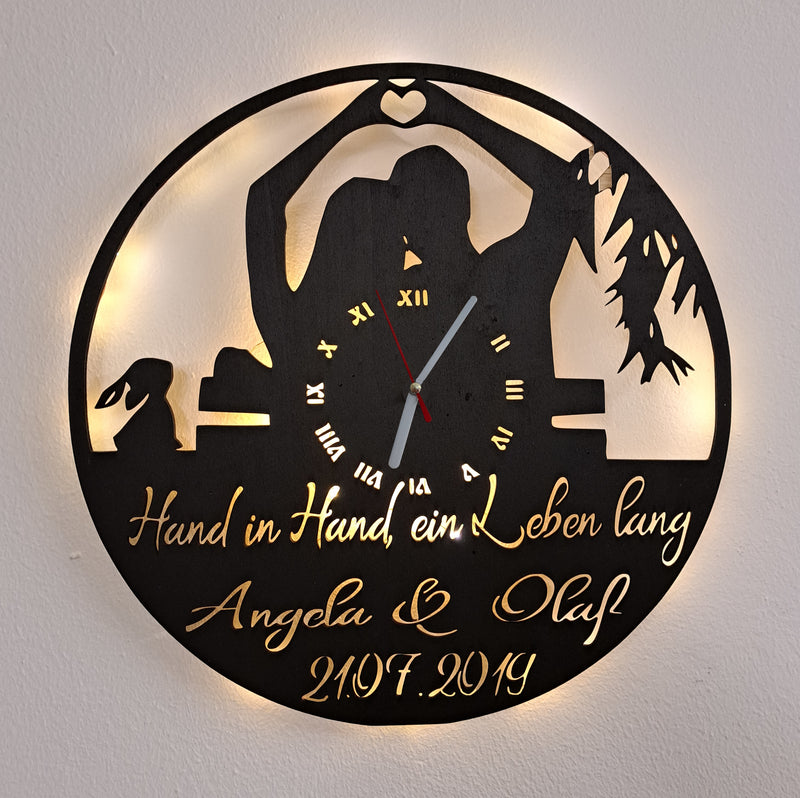 Personalisierte LED  Wanduhr, Hand in Hand ein Leben lang