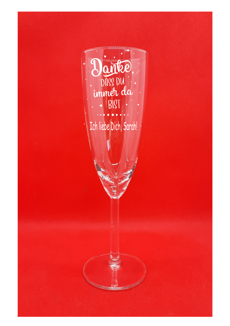 Personalisiertes Sektglas mit Gravur "Danke das Du immer da bist" mit Namen