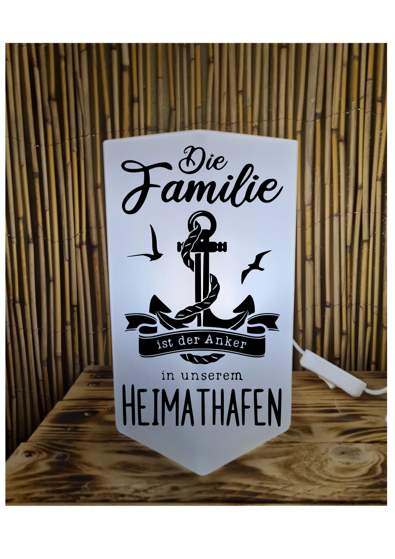Gestaltete Frost Echt Glas Lampe Die Familie ist der Anker...