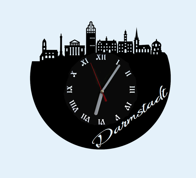 Extravagante Skyline LED Wanduhr, Motiv "Darmstadt"