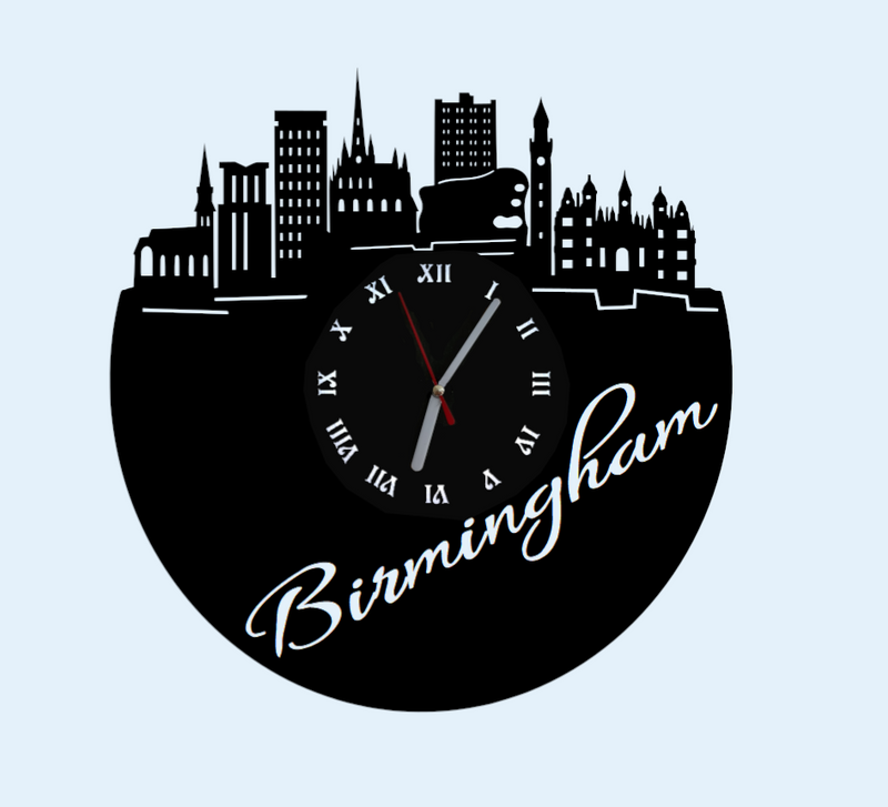 Extravagante Skyline LED Wanduhr, Motiv "Birmingham"