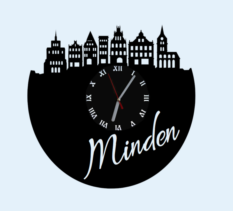 Extravagante Skyline LED Wanduhr, Motiv "Minden"