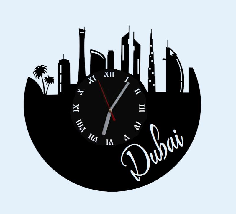 Extravagante Skyline LED Wanduhr, Motiv "Dubai"