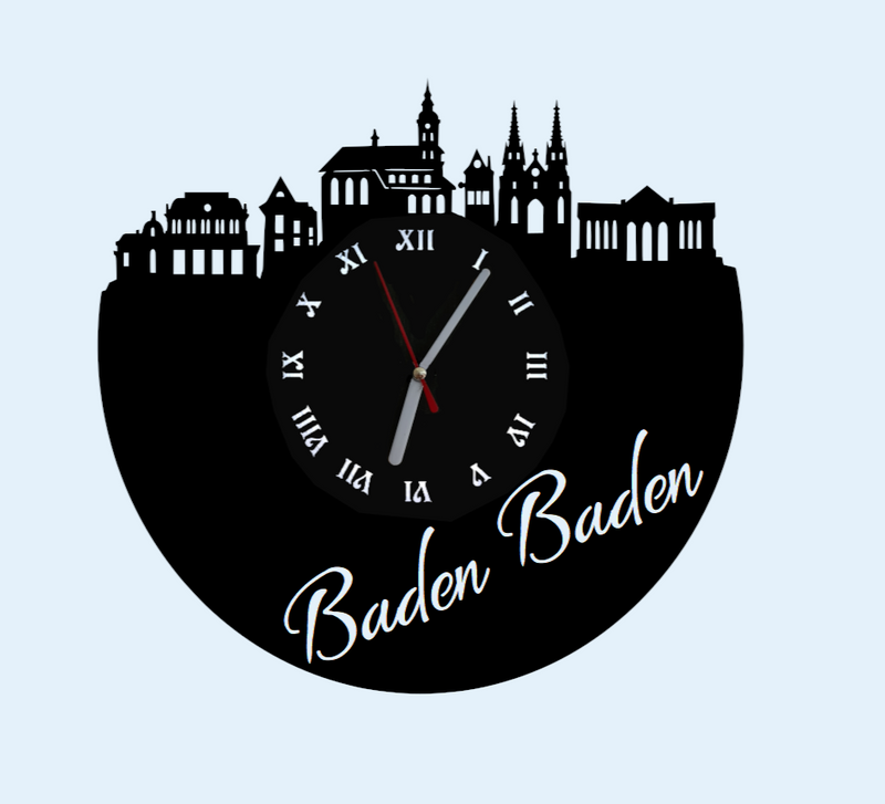 Extravagante Skyline LED Wanduhr, Motiv "Baden Baden"