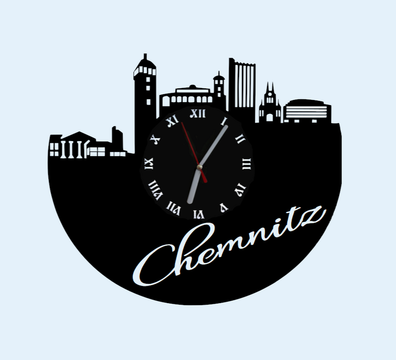 Extravagante Skyline LED Wanduhr, Motiv "Chemnitz"