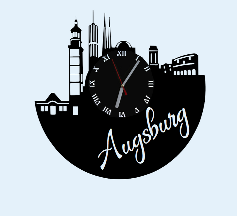 Extravagante Skyline LED Wanduhr, Motiv "Augsburg"