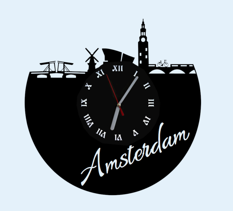 Extravagante Skyline LED Wanduhr, Motiv "Amsterdam"