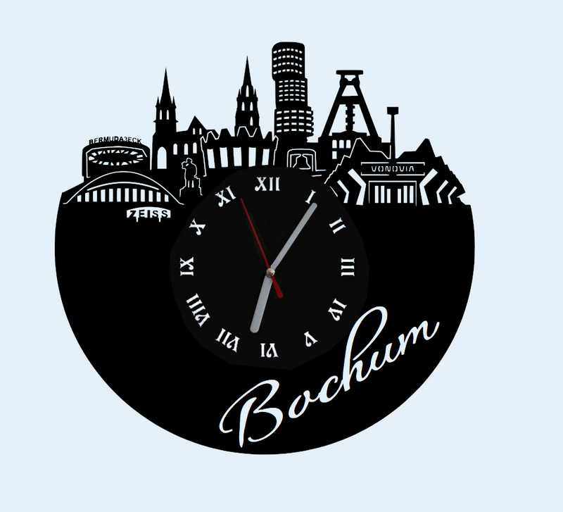 Extravagante Skyline LED Wanduhr, Motiv "Bochum"