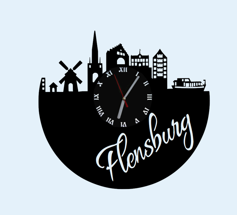 Extravagante Skyline LED Wanduhr, Motiv "Flensburg"