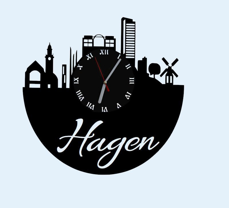 Extravagante Skyline LED Wanduhr, Motiv "Hagen"