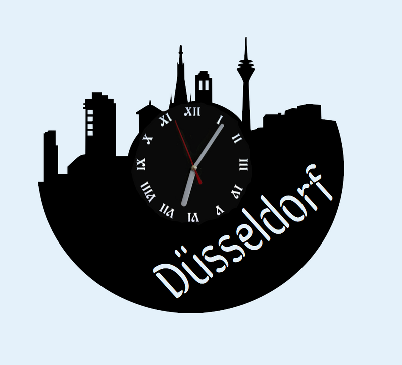 Extravagante Skyline LED Wanduhr, Motiv "Düsseldorf"