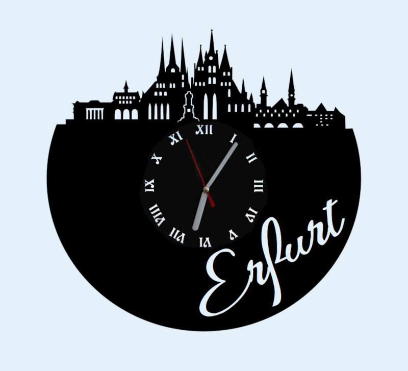 Extravagante Skyline LED Wanduhr, Motiv "Erfurt"