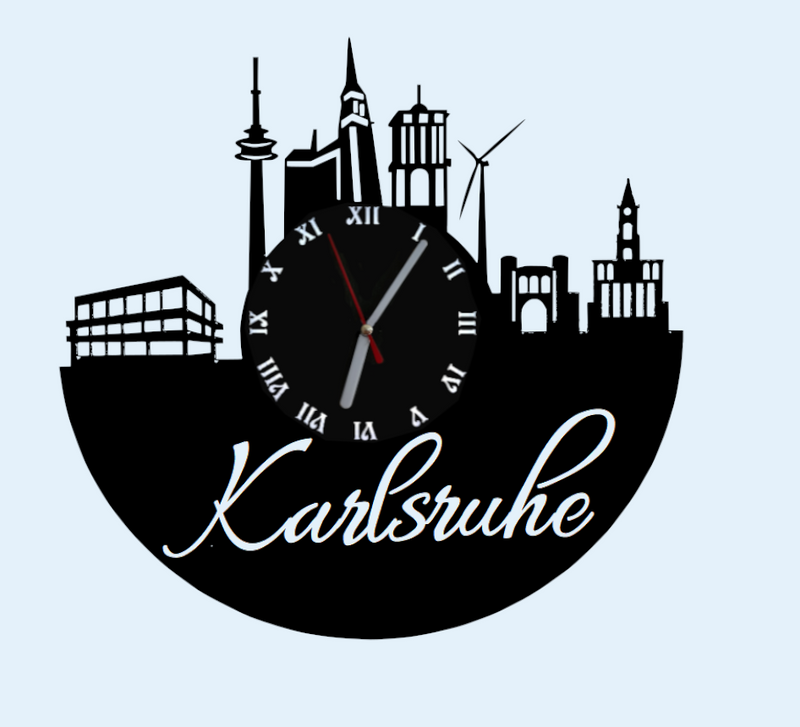 Extravagante Skyline LED Wanduhr, Motiv "Karlsruhe"