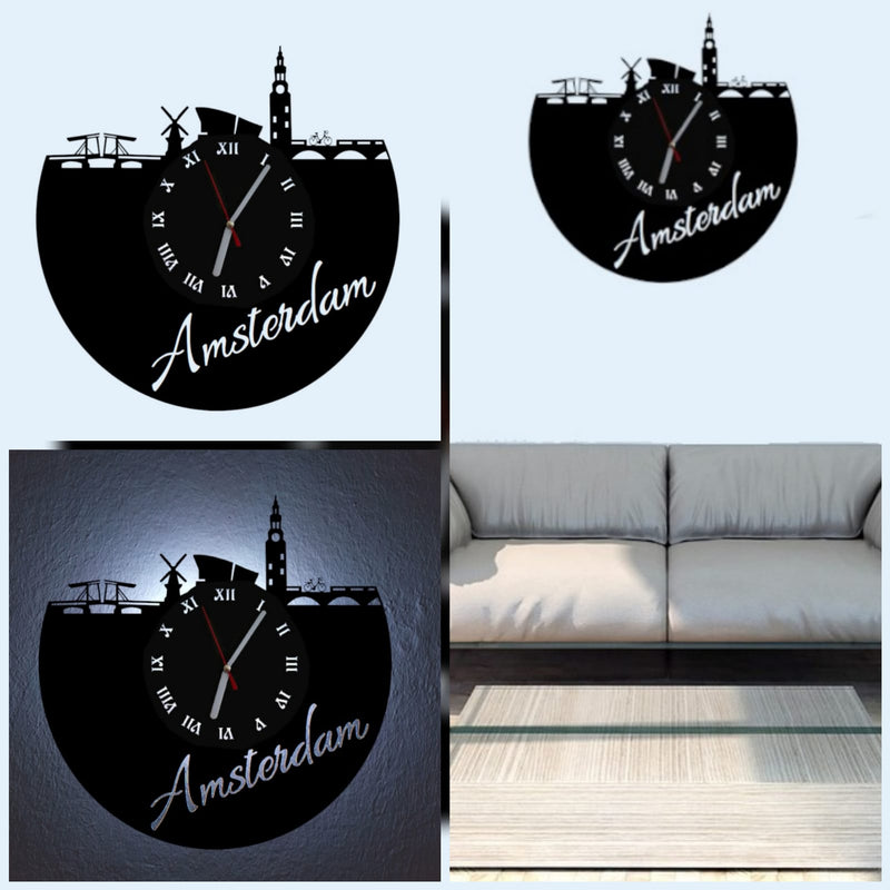 Extravagante Skyline LED Wanduhr, Motiv "Amsterdam"