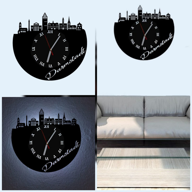 Extravagante Skyline LED Wanduhr, Motiv "Darmstadt"