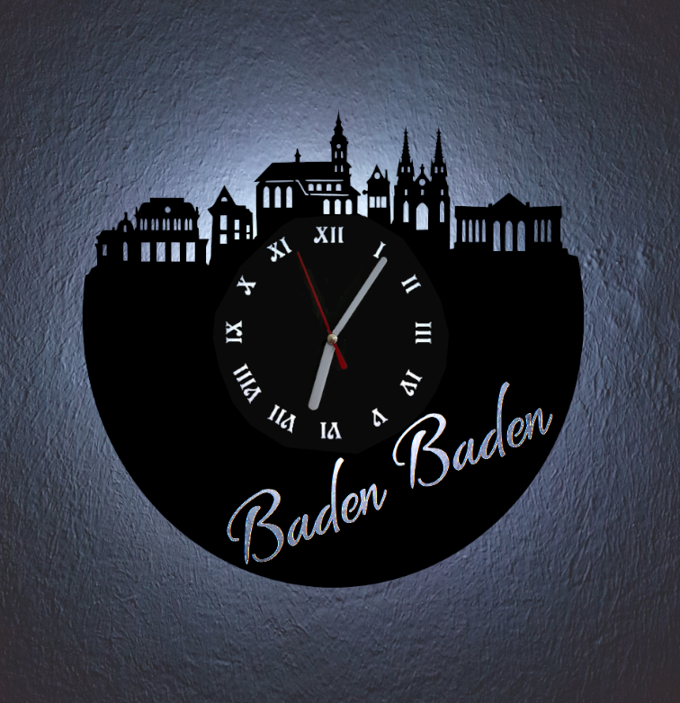 Extravagante Skyline LED Wanduhr, Motiv "Baden Baden"