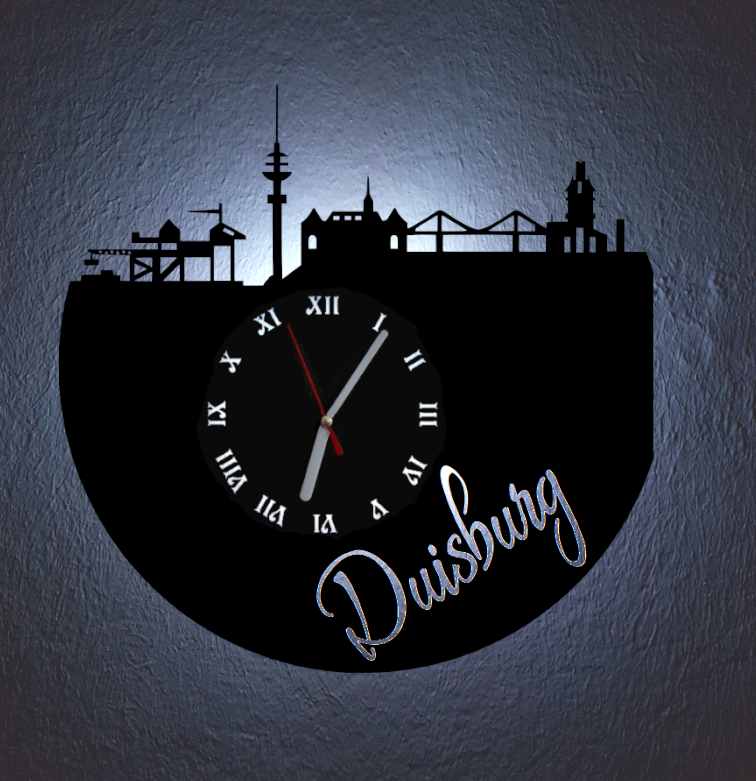 Extravagante Skyline LED Wanduhr, Motiv "Duisburg"