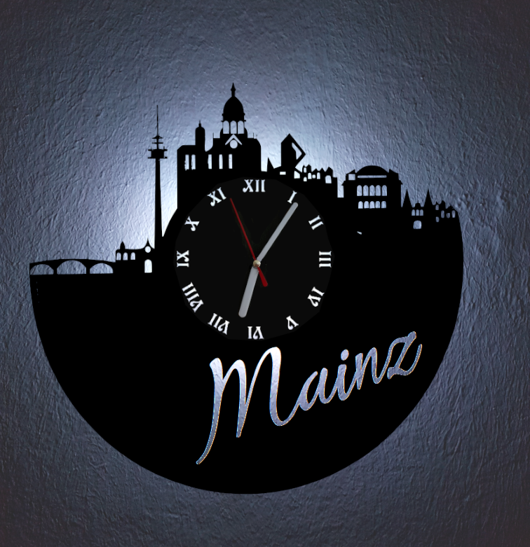 Extravagante Skyline LED Wanduhr, Motiv "Mainz"