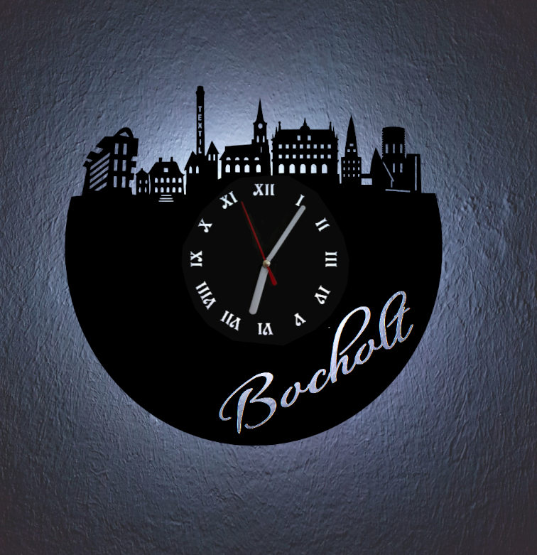 Extravagante Skyline LED Wanduhr, Motiv "Bocholt"