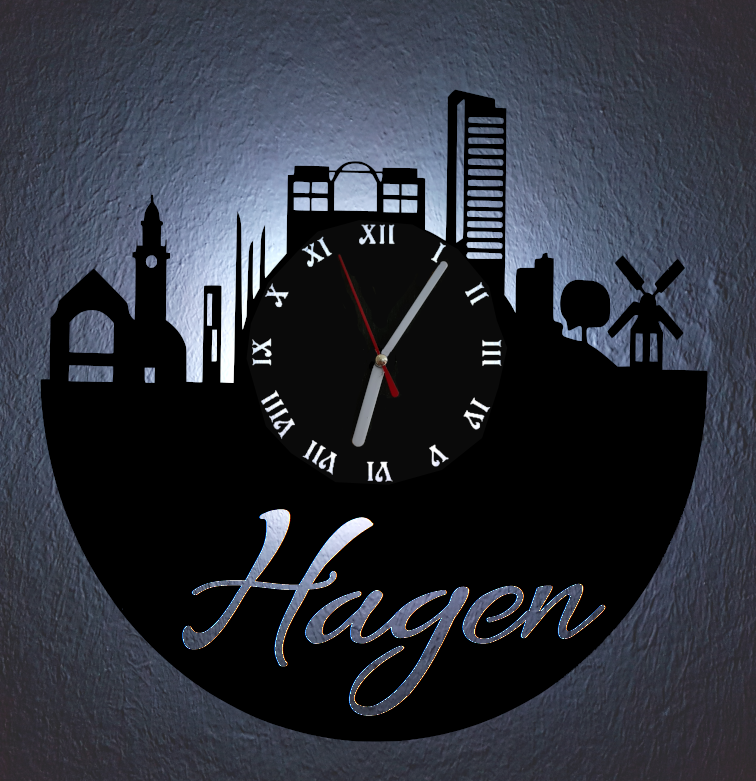 Extravagante Skyline LED Wanduhr, Motiv "Hagen"