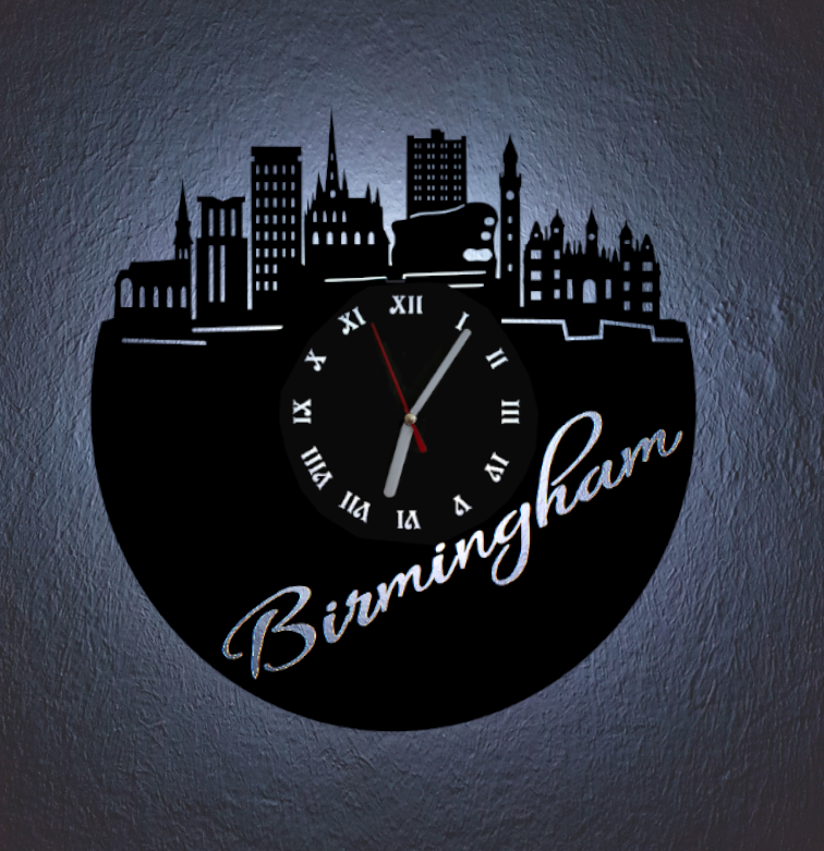 Extravagante Skyline LED Wanduhr, Motiv "Birmingham"