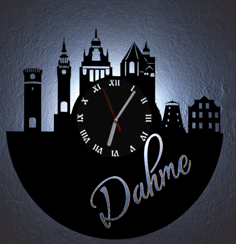 Extravagante Skyline LED Wanduhr, Motiv "Dahme"