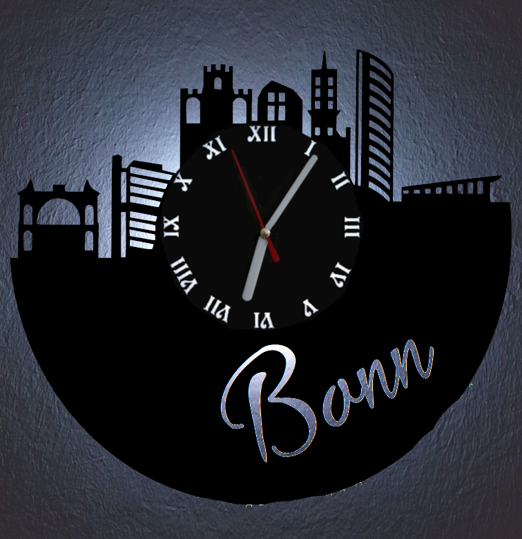 Extravagante Skyline LED Wanduhr, Motiv "Bonn"