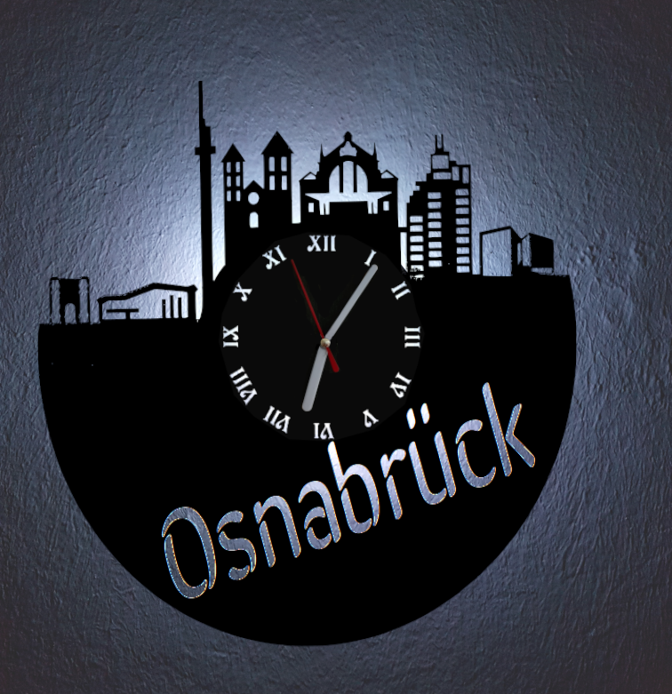 Extravagante Skyline LED Wanduhr, Motiv "Osnabrück"