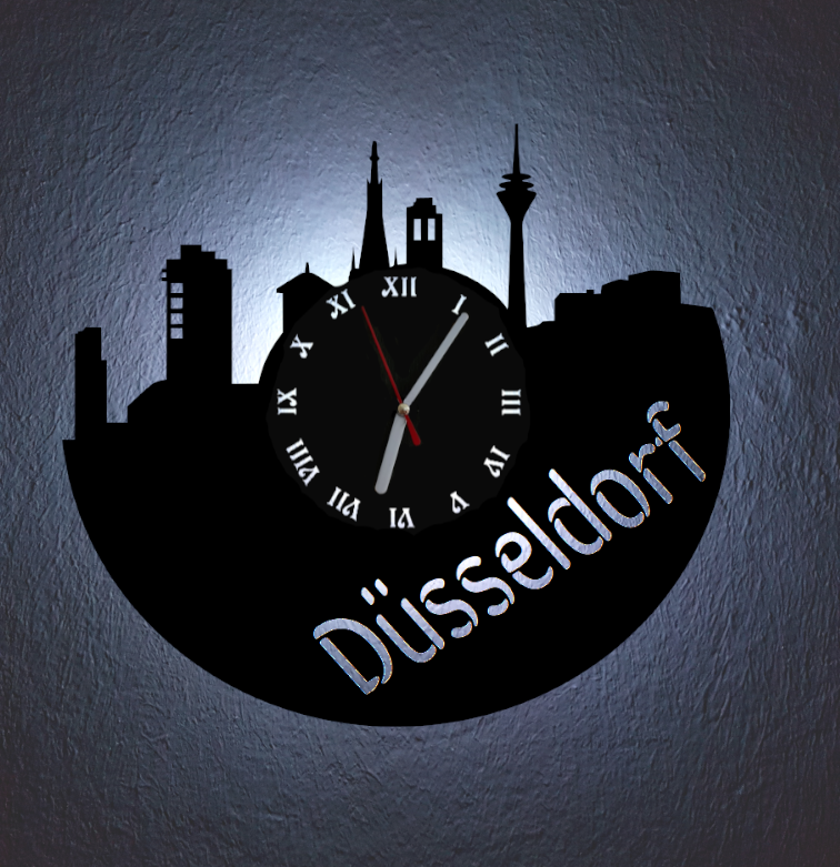 Extravagante Skyline LED Wanduhr, Motiv "Düsseldorf"