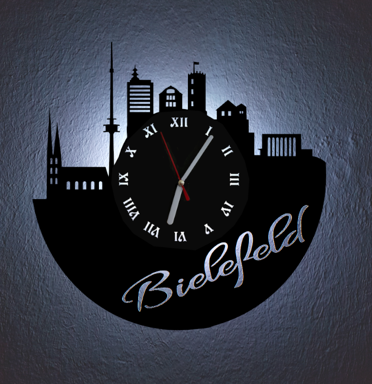 Extravagante Skyline LED Wanduhr, Motiv "Bielefeld"