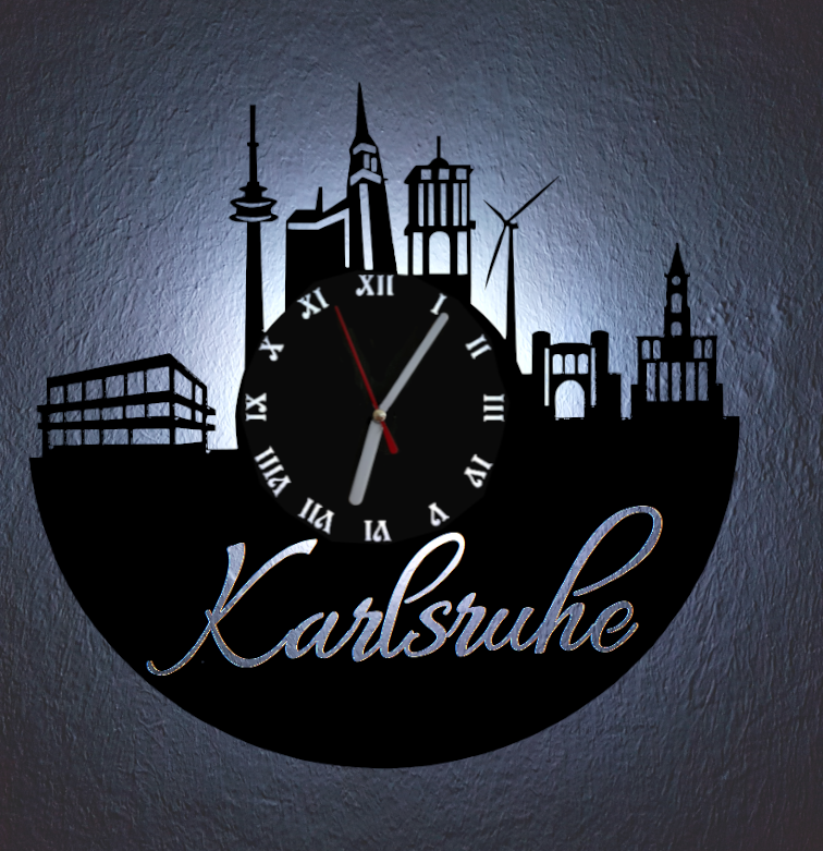 Extravagante Skyline LED Wanduhr, Motiv "Karlsruhe"