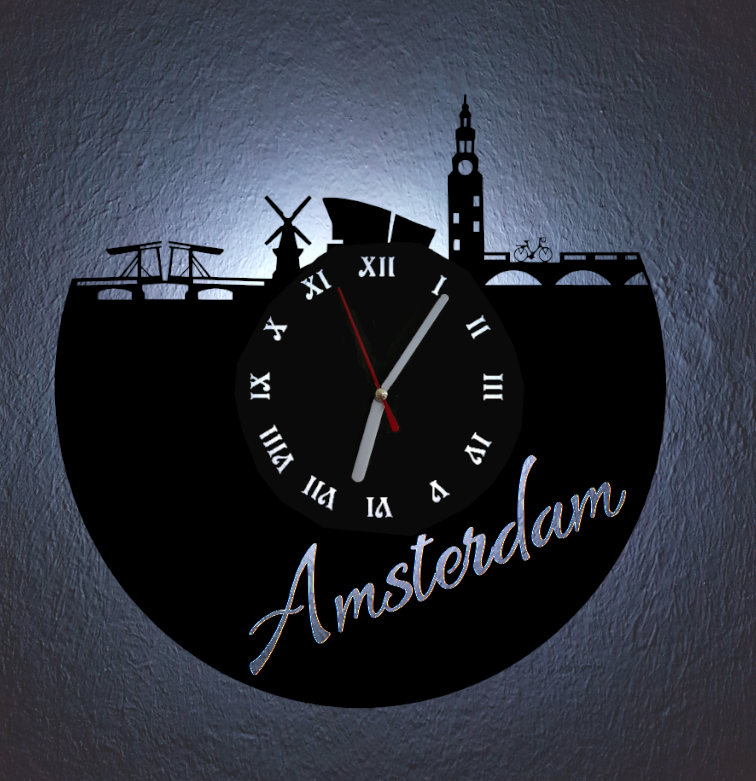 Extravagante Skyline LED Wanduhr, Motiv "Amsterdam"