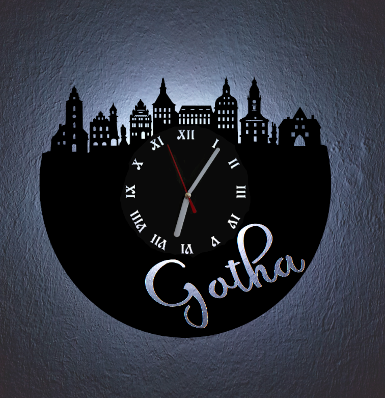 Extravagante Skyline LED Wanduhr, Motiv "Gotha"