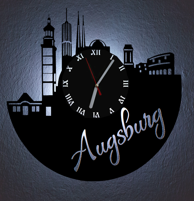 Extravagante Skyline LED Wanduhr, Motiv "Augsburg"