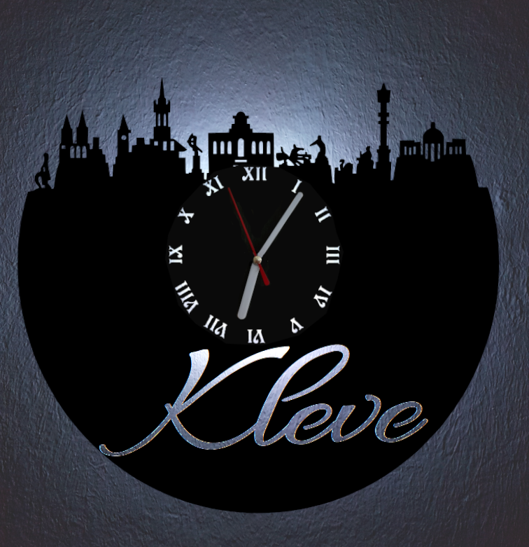 Extravagante Skyline LED Wanduhr, Motiv "Kleve"