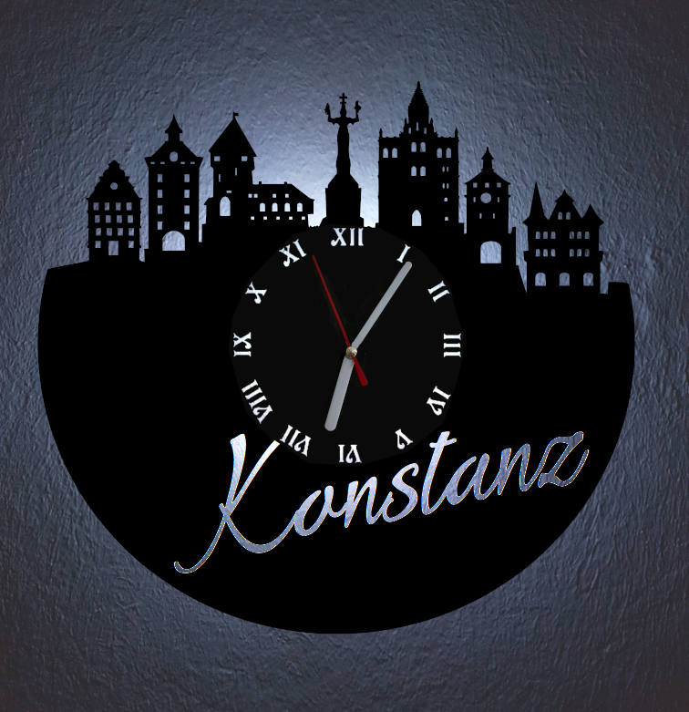 Extravagante Skyline LED Wanduhr, Motiv "Konstanz"