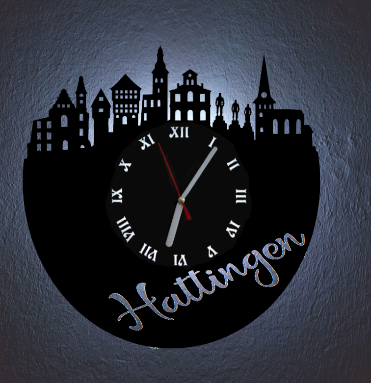 Extravagante Skyline LED Wanduhr, Motiv "Hattingen"