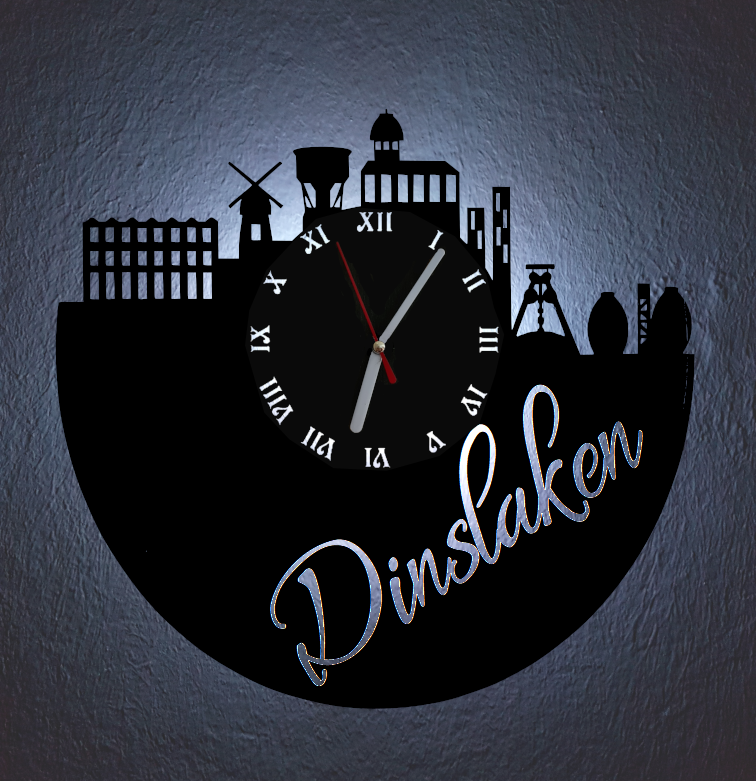 Extravagante Skyline LED Wanduhr, Motiv "Dinslaken"