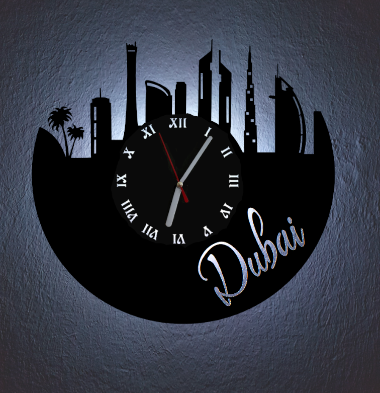 Extravagante Skyline LED Wanduhr, Motiv "Dubai"