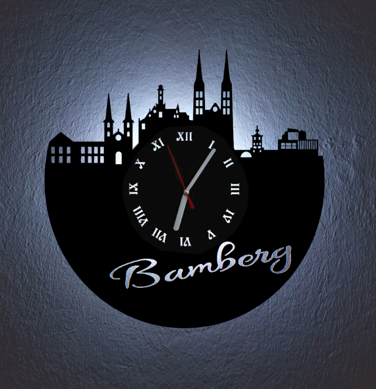 Extravagante Skyline LED Wanduhr, Motiv "Bamberg"